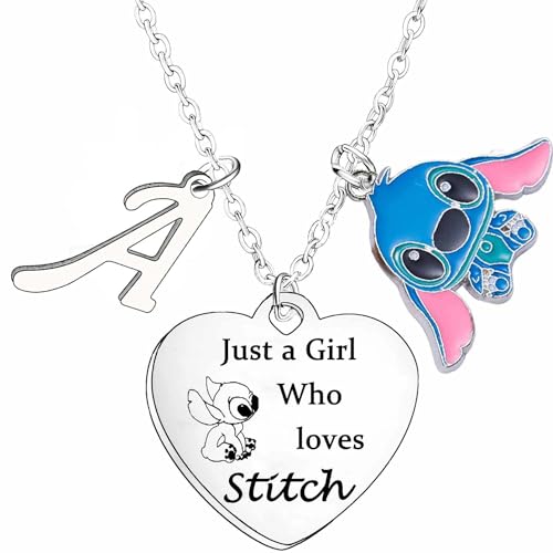 Stitch Necklace with Initial Letter Necklace A-Z Letter Ohana Necklace Stitch Birthday Gifts for Women Girls Gifts for Daughter Sister Niece Friends - Letter A