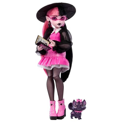 Monster High Draculaura Doll with Pet Bat-Cat Count Fabulous and Accessories like Backpack, Spell Book, Bento Box and More, HRP64 - Draculaura Doll