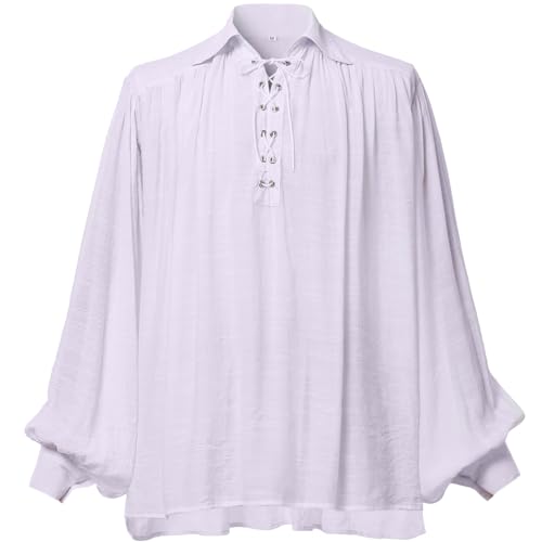 GRACEART Medieval Poet's Pirate Oversized Shirt Renaissance Festival Outfit Casual Wear Tops for Men or Women - M - White