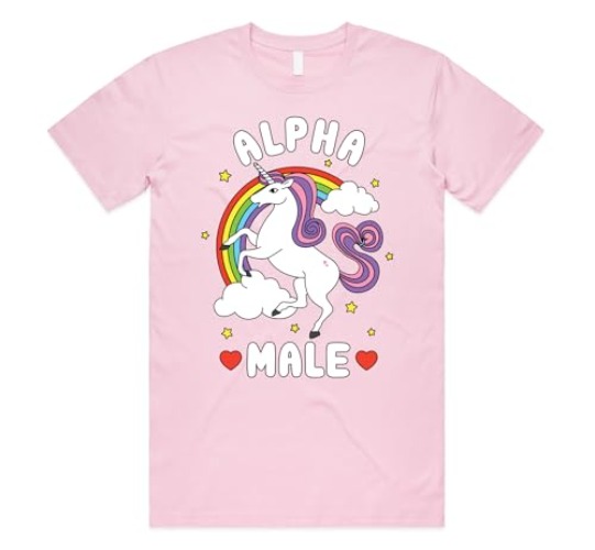 Sanfran Clothing Alpha Male Top Funny Meme Unicorn Gift Unisex Joke Prank Fathers Day Stag Do T-Shirt - M - Light Pink