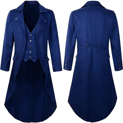 Mens Coat Long Sleeve Jacket Windbreaker Outfits for Man Neck Slim Tunics Victorian Goth Winter Fall Coat 2023 - T-145 Royal Blue - M