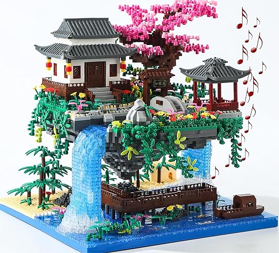 Yushinv Cherry Blossom Building Set, Original Scene Music Cherry Blossom Tree House(Type :Symphony), Japanese Sakura Tree House Lights Building Kit（3320 Pcs, Bonsai Set.