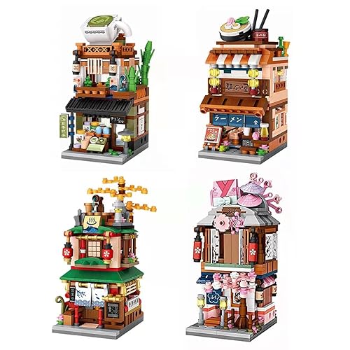Japanese Street View Shop Building Blocks House Toy, 4 Models Mini DIY Building Blocks Model MOC Construction Toy - 4 Models