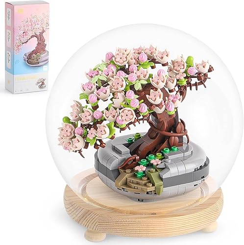 CEACYDIK Sakura Bonsai Building Kit,Flower Botanical Collection Construction Building Toy,Toy Building Block with Glass Cover，Building Blocks Set for Adults and Kids