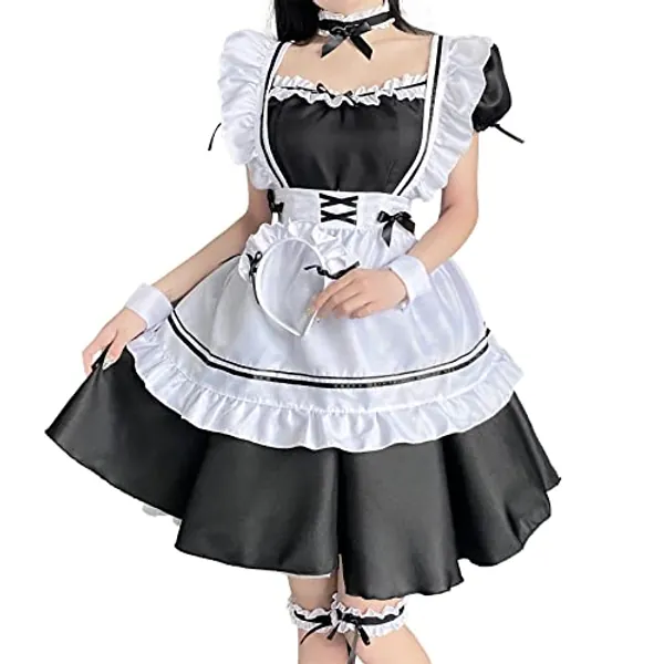 mzenuop Maid Outfit Halloween French Maid Dress Cosplay Costume Classic Apron Women's Exotic Cost - Small/Medium