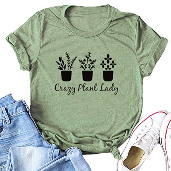 YourTops Women Crazy Plant Lady Graphic T-Shirt - Small - 1-green