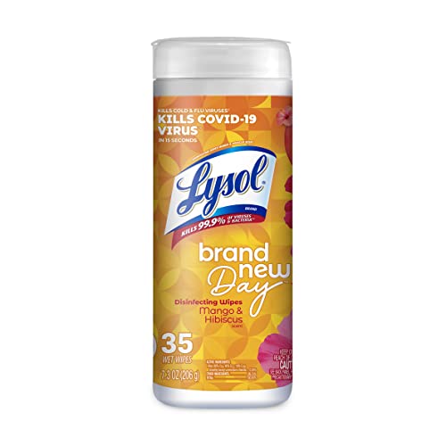 Lysol Disinfectant Wipes, Multi-Surface Antibacterial Cleaning Wipes, for Disinfecting and Cleaning, Mango and Hibiscus Scent, 35ct - 35 Count (Pack of 1)