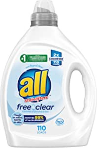all Liquid Laundry Detergent, Clear for Sensitive Skin, 2X Concentrated, 110 Loads