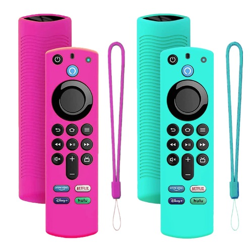 2Pack Remote Cover for Firtvstick 4K Max (3rd Gen) 2021,Silicone Protective Case Compatible with Firtv4k TV Stick Alexa Voice Remote Control with Lanyards,Anti-Slip,Shockproof(Rose Red&Sky Blue) - Rose Red&Sky Blue