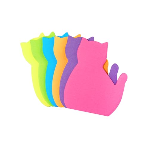 Cute Cat Sticky Notes, 6Pack 6 Bright Color Kawaii Sticky Notes for Cats Lover (6 Colors Shape 1) - 6 Colors Shape 1