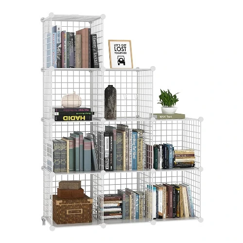 Estanteria Modular Malla Almacenamiento de 9 cubos Montaje DIY,Organizador de Almacenamiento de Cubos de Alambre con Tabique de Plástico PP ,Estantería Modular Apto para Dormitorio, Salón, Armario 