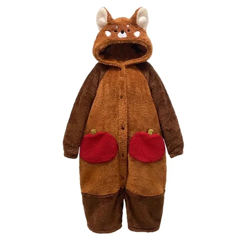 Funny Cartoon Red Panda Plush Hooded Pajamas Set