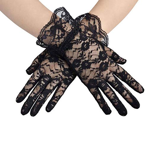 AWOCAN Women's Lace Elegant Short Gloves Courtesy Summer Gloves for Wedding Party and Tea Party Prom Evening Gloves - Black
