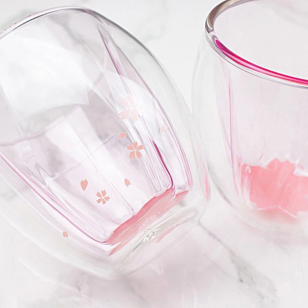 Cherry Blossom Double Wall Glass Cup