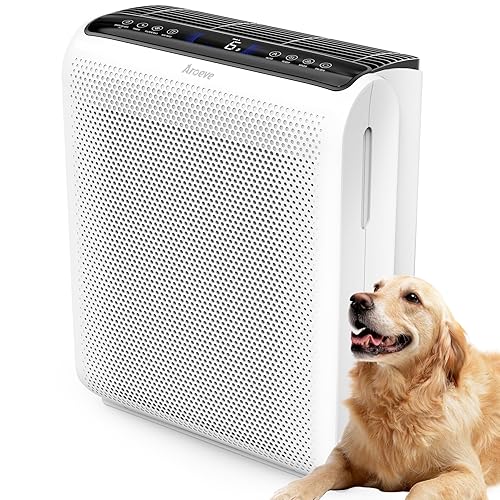 AROEVE Air Purifiers For Home Large Room Up to 1504 Sq Ft with Air Quality Sensors, Washable Filters, Filters Pet Dander, Pollen, Smoke, Dust for Bedroom Office, MK07 White - White - Medium