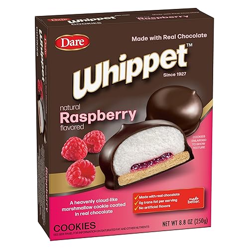 Dare Whippet Cookies, Raspberry, Single Pack (14 Cookies) – Fresh Tasting Raspberry, Rich Chocolate, Heavenly Marshmallow Middle, 8.8 oz Box