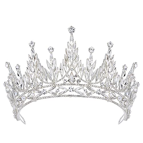 SWEETV Tiaras and Crowns for Women, Wedding Tiara for Bride, Rhinestone Queen Crown, Crystal Costume Hair Accessories for Birthday Prom Quinceanera Celebration - Silver