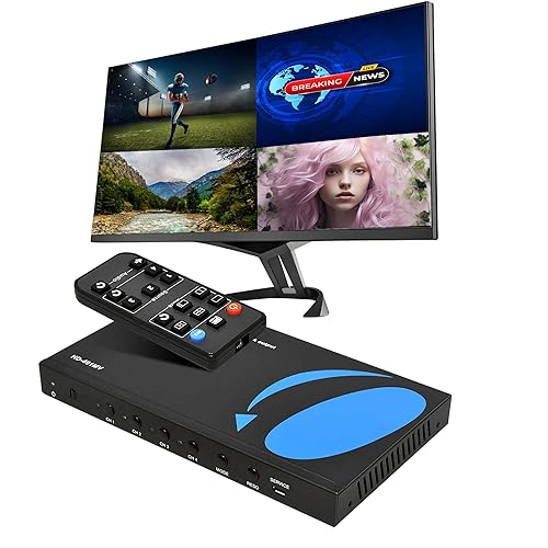 OREI HDMI Switcher 4 in 1 Out with Quad Screen Multiviewer - Supports 1080p, DTS/Dolby Audio, IR Remote Control, Seamless Switching, Compatible with HDMI Devices - 4x1 Multiviewer