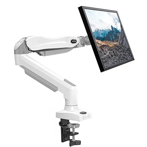 HUANUO Single Monitor Mount, 13 to 32 Inch Gas Spring Monitor Arm, Adjustable Stand, Vesa Mount with Clamp and Grommet Base - Fits 4.4 to 19.8lbs LCD Computer Monitors - White