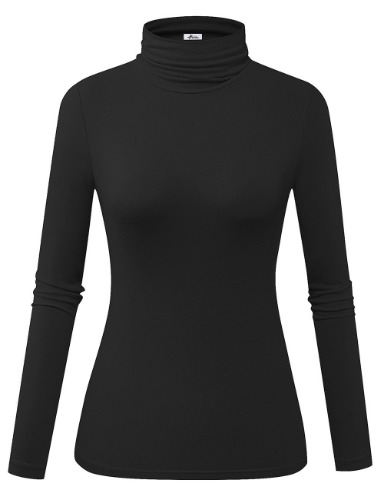Herou Womens Long Sleeve Turtleneck Slim Fitted Lightweight Casual Active Layer Tops Shirts - 0-black XX-Large
