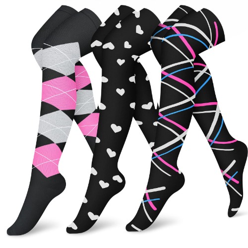 CHARMKING Compression Socks (3 Pairs) Knee High Compression Sock for Women & Men Stockings for Running, Cycling,Athletic - Small-Medium 05 Pink/Pink/Black