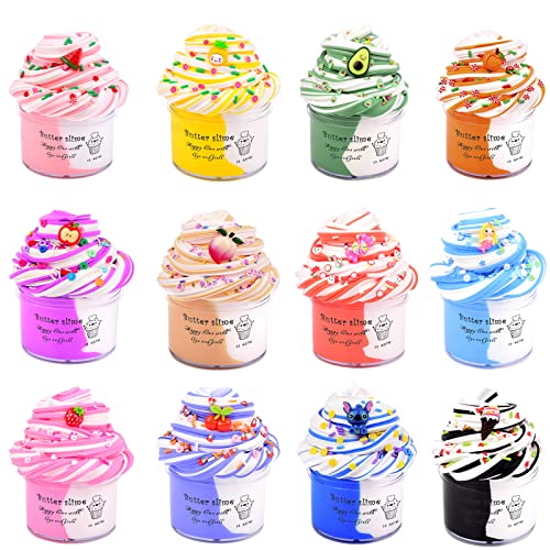 12 Pack Butter Slime Kit, Scented Slime Toy Kit for Girls and Boys, Soft & Non-Sticky, Play Education and Birthday Gift, for Kids Party Fun Stress Relief Toys