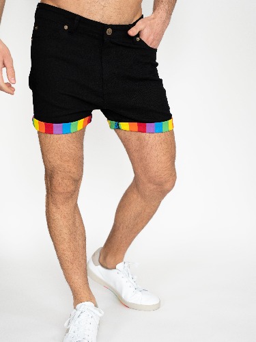 Black Roll-up Rainbow Shorts | W32