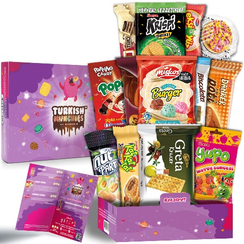 Turkish Munchies by Muekzoin Midi International Snack Box | Premium and Exotic Foreign Snacks | Unique Snack Food Gifts Included | Try Extraordinary Turkish Gourmet Snacks | Candies from Around the World | Fantastic Space Themed Box | 12 Full-Size Snacks - 