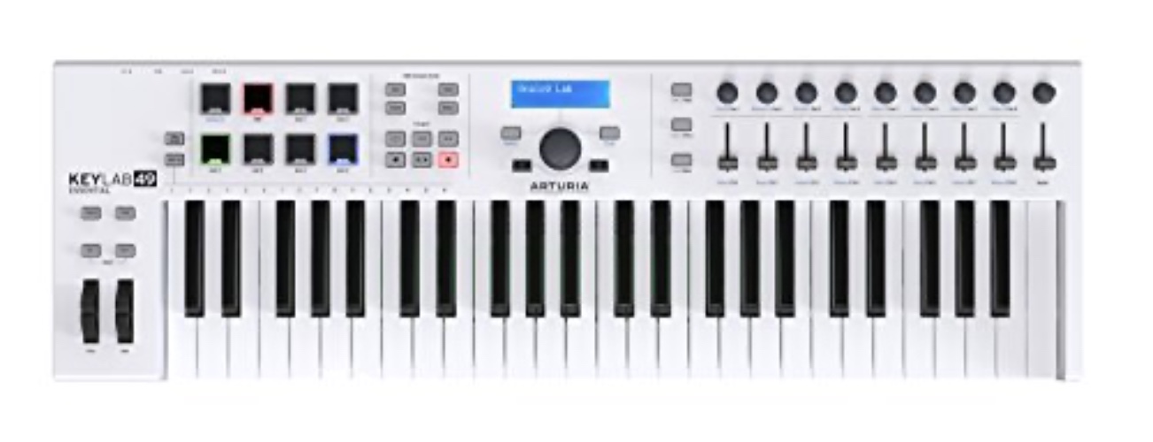 Arturia KeyLab Essential 49 - 49 Key USB MIDI Keyboard Controller with Velocity Sensitive Synth Action Keys, 8 Drum Pads, 9 Faders, 9 Knobs and Analog Lab V Software Included