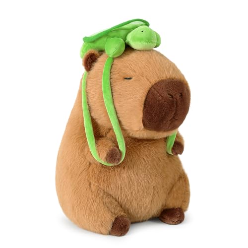 shownicer Plüschtier Capybara Kuscheltier mit Schildkröte Stofftier Kawaii Capybara Plüsch Kissen Spielzeug Wasserschwein Plüsch Wurfkissen Geschenk für Kinder Mädchen 12+ Jahre (Schildkröte, 45cm) - Schildkröte - 45cm