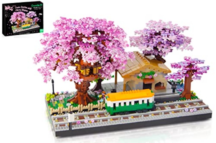 OundarM Mini Japanese Cherry Blossom Station Building Blocks Set, Botanical Sakura Collection Building Kit for Adults, 14+ Teens, Home Accessories (3668 Pieces) - Japanese