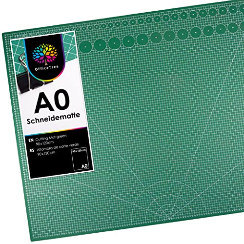 OfficeTree Schneidematte A0 - Grün - mit beidseitigen Rastern und Markierungen - Bastelunterlage 120x90 als Nähen Zubehör - Auch als Schneideunterlage und Malunterlage - A0 - Grün