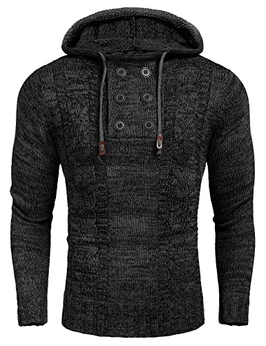 COOOFANDY Men's Knitted Hoodies Pullover Casual Long Sleeve Turtleneck Sweaters - Large - 1- Black