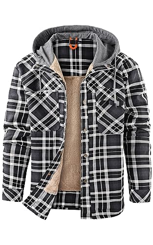 Mr.Stream Men's Outdoor Casual Vintage Long Sleeve Plaid Flannel Button Down Shirt Jacket - Gray 2 - Large