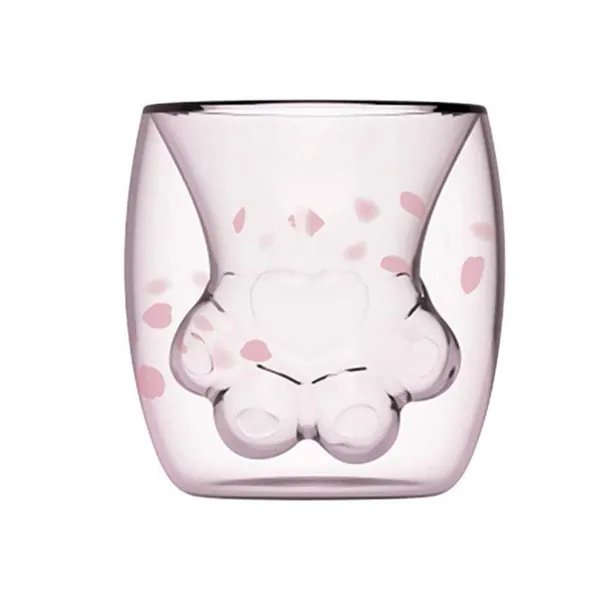 Coffee Mugs,Cute Cat Mugs ,Cat Paw Cup Sparks Claw Glass Double Wall Cat Coffee Mugs Cat Foot Milk Glass Sakura Cup Gift for Coffee Tea