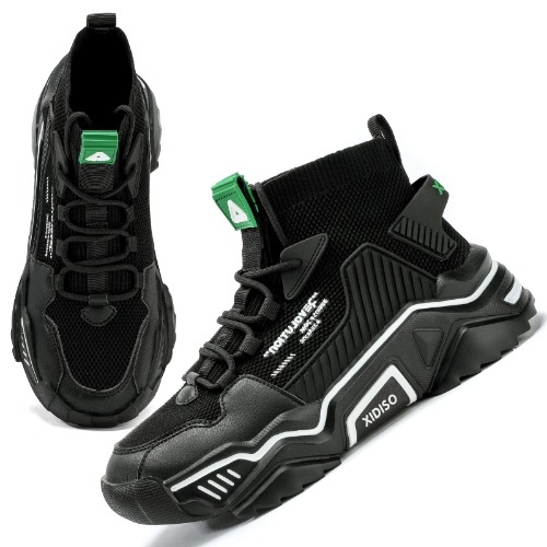 FUSHITON Mens Fashion Sneakers High Top  - 9.5 Black