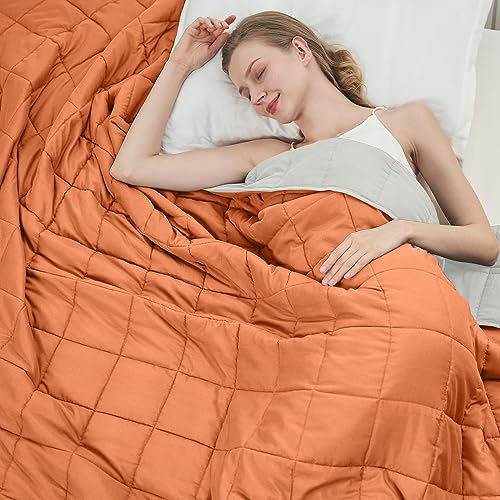 BETU Weighted Blanket for Adults (15lbs, 48"x72" Twin Size) - Cooling and Breathable Heavy Blanket for 120-160lbs with Premium Glass Beads - Soft Thick Blanket for All-Season Sleeping Comfort - Red - 60"x80"-15lbs - Orange/Grey