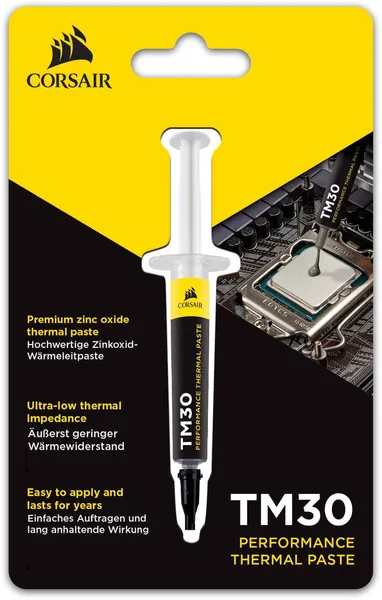 Corsair TM30 Performance Thermal Paste | Ultra-Low Thermal Impedance CPU/GPU | 3 Grams|w/applicator - Performance- 3.8 W/Mk