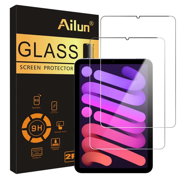 Ailun Screen Protector Compatible with iPad Mini 6[8.3 Inch] [2021 Release] 2Pack Tempered Glass 2.5D Edge Ultra Clear Transparency, Anti-Scratches Case Friendly - 