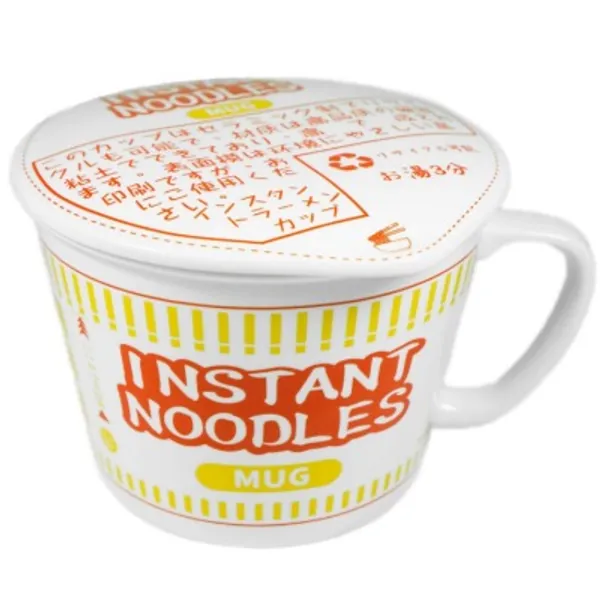 AsianGlo Ceramic Instant Noodle Ramen Soup Bowl Mug with Lid (Red, 1000mL)