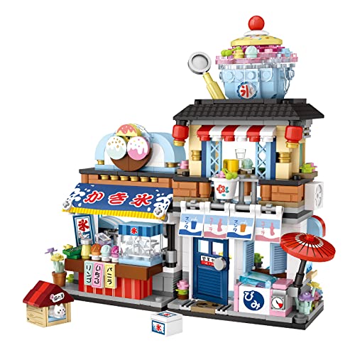 Japanese Street View Ice Drink Shop Mini Building Blocks Toys Model Set, MOC Creative DIY Simulation Architecture, 668 PCS Mini Bricks Construction Halloween Building Toy Sets for Girls Boys 12 - Ice Drink Shop