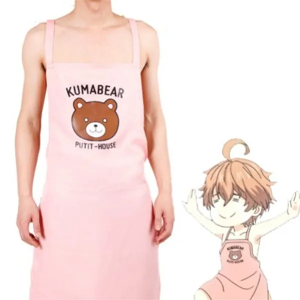 Satoshi Isshiki Cosplay Apron Pink Cartoon Food Wars Shokugeki no Soma Bear Printed Aprons Cosplay Costume