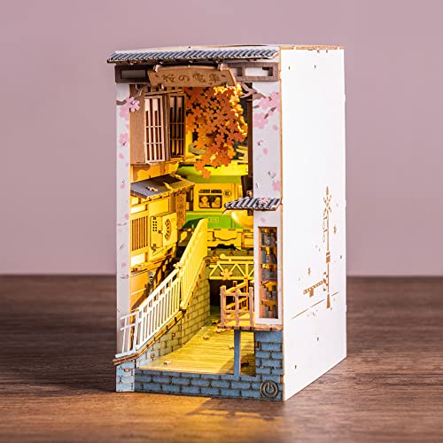 Rolife DIY Book Nook Kits Sakura Densya, 3D Wooden Puzzles Bookshelf Insert Decorative Bookend Model Kits with LED, DIY Crafts/Birthday Gifts/Home Decor for Girls&Boys Teens&Adults (Sakura Densya) - Tgb - Sakura Densya