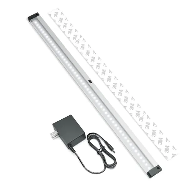 EShine Hand Wave Activated Under Cabinet LED Lighting Kit, Dimmable, 1-Pack 20 in - Touchless Dimming Control, Black Under Counter Lights for Kitchen, Garage, Office, Desk - Cool White (6000K)