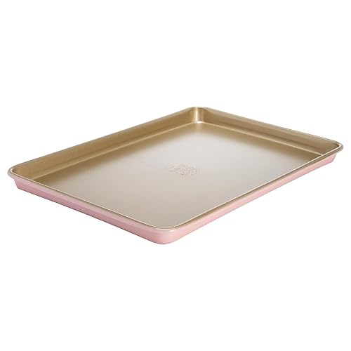 Paris Hilton Nonstick Carbon Steel Bakeware Collection, 15-Inch x 10-Inch Cookie Baking Sheet, Dishwasher Safe, Made without PFOA and PFAS, Pink Champagne Two-Tone - Pink - 15" x 10" Baking Sheet
