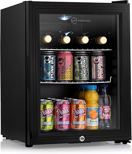 Subcold Super35 LED Mini Fridge | 35L Table-Top Beer, Wine & Drinks Fridge | Energy Efficient with Dual-Glazed Glass Door - Black - Black New