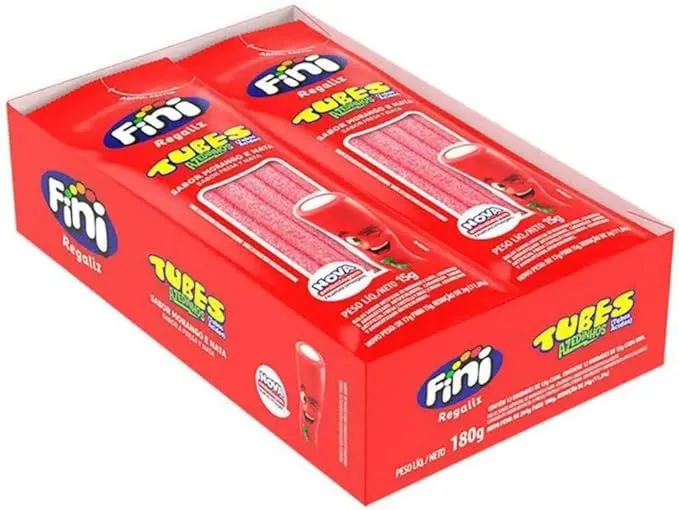🍬 - 𝐃𝐨𝐜𝐞𝐬 - Fini Mini Bala De Gelatina Tubes Morango Cítrico 17G