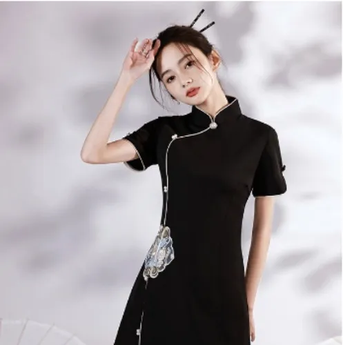 👘 - 𝐑𝐨𝐮𝐩𝐚𝐬 - Cheongsam Preto Chinês Tradicional 