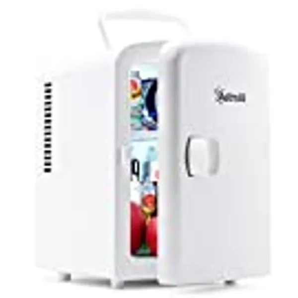 AstroAI Mini Fridge, 4 Liter/6 Can AC/DC Portable Thermoelectric Cooler and Warmer Refrigerators for Skincare, Beverage, Food, Cosmetics, Home, Dorm, Office and Car, ETL Listed (White）