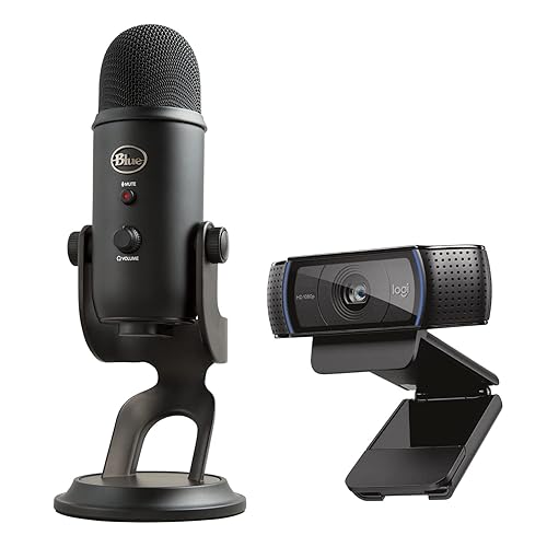 Logitech C920x HD Pro Webcam, Full HD 1080p/30fps - Black w/Blue Yeti USB Microphone - Blackout - 1080P/30 fps, 720p/30fps - Webcam + Yeti Blackout